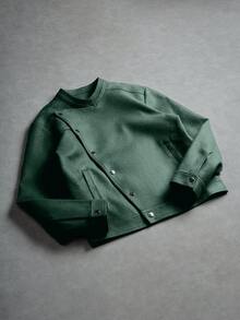 Manfinity EMRG 男士斜扣夹克，不对称纽扣设计休闲夹克，推荐送给丈夫、男友、朋友 - 綠色 - 查看 6