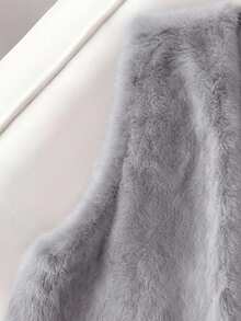 Franclia 女士复古V领短款人造毛皮背心外套，秋季 - 淺灰色 - 查看 3