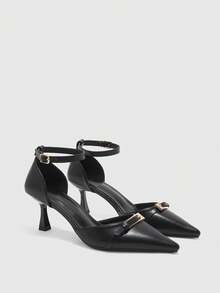 CUCCOO BIZCHIC Casual Minimalist Solid Color Stiletto Buckle Women Pumps For Christmas - Black - View 7
