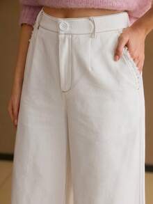 MOTF PREMIUM 女士棉斜纹阔腿西装裤 - 白色 - 查看 2