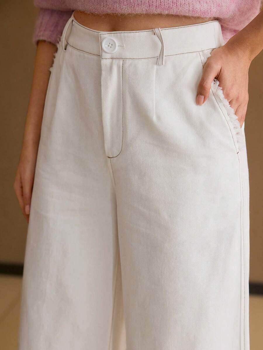 MOTF PREMIUM 女士棉斜纹阔腿西装裤 - 白色 - 查看 2