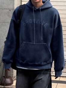 DAZY 男士保暖连帽衫，带字母刺绣，藏蓝色，秋冬款 - 藏蓝色 - 查看 6