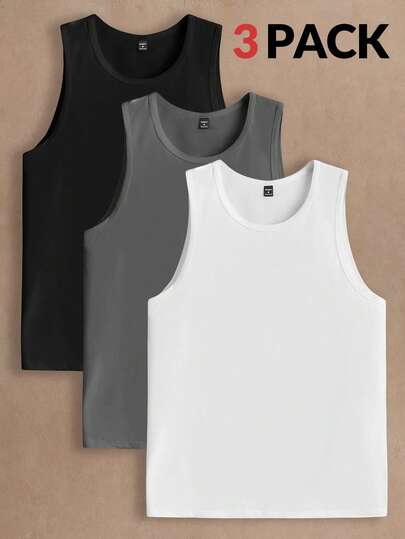 HIMLAND 3件装男士休闲纯色针织无袖上衣，适合日常穿着