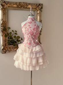 Vowa 时尚、性感、前卫、网纱、闪亮、魅力四射、黑色、珠绣面料、无肩带抹胸、露背、A字裙，适合夜店、派对、度假、鸡尾酒会、入住登记、晚宴等场合。 - 粉色 - 查看 6