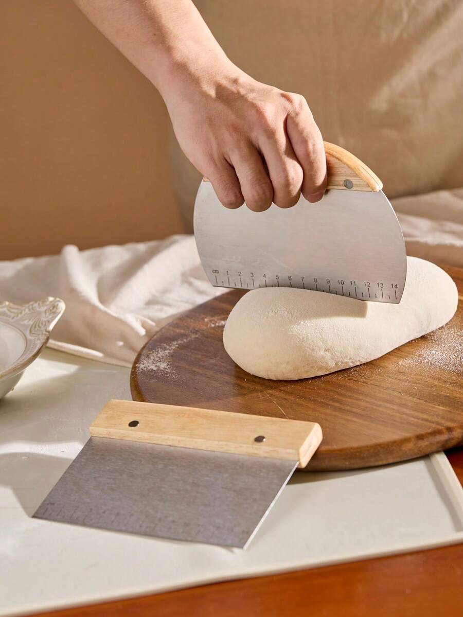 Cirelle 1pc Stainless Steel Flour Cutter With Wood Handle In Square Or Semi-Circle Shape - Apricot - View 1