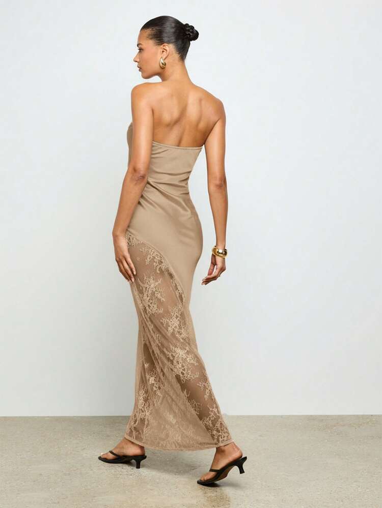 AiiRZ Strapless Maxi Dress With Lace Insert