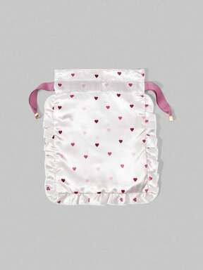 Kawaii Printed Heart Pattern Drawstring Cosmetic Bag, Travel Underwear Storage Pouch