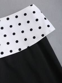 Flirla Damen Retro Sexy Chic Hoch Taillierte Weite Gerade Bein Polka Punkt Patchwork Braun Hose - Schwarz - Übersicht 5