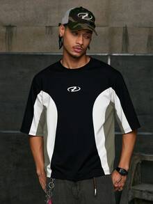 AXEPEAK Multi-Size Patchwork Round Neck Men's T-Shirt - Multicolor - View 7