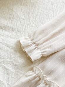 SHEIN Vintaside Kids Girls Elegant Princess Ruffled Collar, Bubble Long Sleeve Jacquard Embroidery Double Layered Sleeve, Ruffled Hem Loose Ladylike Princess Dress, Suitable For Vacation, Travel, Party Gifts, Spring And Autumn - Apricot - View 6