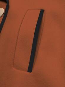 SHEIN LUNE Women's Fashionable Elegant Contrast Color Trim Double-Breasted Overcoat - Orange - View 5