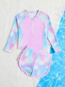 SHEIN Young Girl Mermaid Scale Ombre Zip-Up Long Sleeve Top And Shorts 2-Piece Tankini Set Kids Swimsuit​ Children's Swimwear Young Girl Fish Scale & Mermaid Print Ruffle Trim Tankini Summer Beach 2pcs/Set Girls Young Girl Cute Fish Scale Print Long Sleeve Tankini Two Pieces Swimsuit Summer Holiday Rash Guard Swimsuit Young Girl Long Sleeve Swimsuit Toddler Girl Rash Guard Swimsuit Baby Girl Rash Guard Swimsuit Toddler Rash Guard Girl Swimwear For Baby Girl Toddler Girl Swimsuit Swimwear For 4-7 Years Old Girl Toddler Girls Swimwear Kids Clothes For Cruise Ocean Girls Clothes Under The Sea Bathing Suit Toddler Girl Toddler Girl Under The Sea Bathing Suit Matching Family Swimwear Mermaid Swim Suit For Girl Girl Swim Long Sleeves Set Swimsuit Long Sleeve And Shorts With Zipper Set For Youth Rashguard Swimsuit For Girls Neon Mermaid Swimsuit For Girl