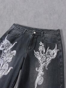 Manfinity Denimwave Quần jean ống rộng dáng rộng họa tiết cánh chéo, phong cách đường phố - màu đen - Xem 5