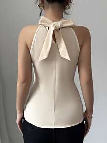 Almamuse 女士优雅亮片系带无袖衬衫，修身派对上衣，夏季 - 彩色 - 查看 2