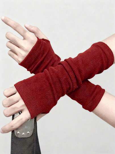 Goth 1 par de calentadores de brazo de estilo minimalista tejidos, manga media de color negro sólido inspirada en el campo, delgada y cálida para primavera/otoño