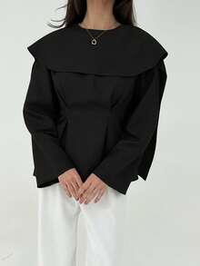 Aloruh بلوزة نسائية كاجوال ذات لون أحادي مع أكمام مطوية وذيل بيبلوم، مناسبة للربيع والخريف