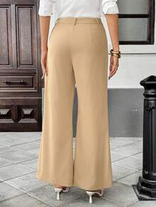 Pariaura Elegant Khaki Brown Flared Trousers For Summer Business Casual Office,High-Waist Leg-Lengthening Pants With 3D Split Seam & Breathable Fabric - Brown - View 2