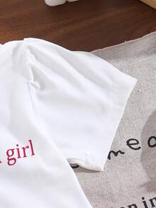 SHEIN 女婴短袖蝴蝶结可爱牛仔两件套，夏季牛仔蝴蝶结刺绣短裤和T恤套装 - 白色 - 查看 4