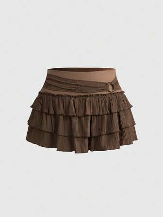 Hippie Plus Size Solid Color Layered Circular Decor Skirt