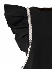 SHEIN Tween Girl Fashionable Black Off-Shoulder Mini Dress - Black - View 3