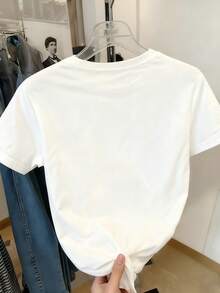 SHEIN 女款休閒可愛水果刺繡圖案圓領短袖T恤，百搭日常通勤早午餐，白色夏季款 - 彩色 - 查看 2