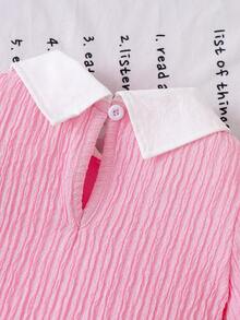 Đầm hồng đính nơ cổ cho bé gái, thích hợp mặc ngoài trời thanh lịch, giản dị, mùa xuân/hè - Hồng - Xem 7