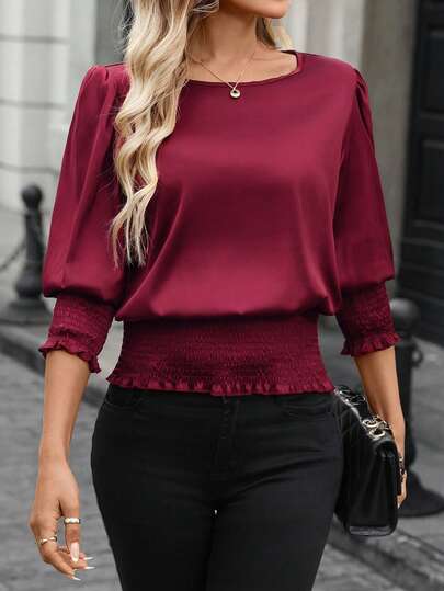 SHEIN LUNE Camisa de mujer casual tipo jersey color rojo, blusa roja, blusas rojas casuales para mujer, nueva blusa casual de verano para fiestas de Año Nuevo, casual para mujer