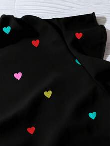EMERY ROSE Colorful Heart Print Casual Loose Fit Cap Sleeve Shirt, Suitable For Party, Plus Size,Flower/Spring/Summer/Vacation - Multicolor - View 3