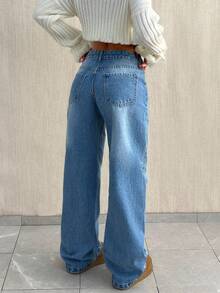 EURMUSE Low-Waist weite, lockere Straight-Leg Jeans - Helle Waschung - Übersicht 2