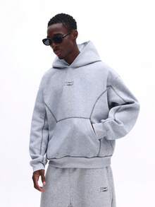 SUMWON Conjunto de sudadera con capucha y pantalones de chándal en tejido jaspeado con bolsillo central y detalles de cordón para uso casual en casa - Gris - Ver 3