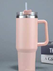 1个40盎司不锈钢水瓶，带手柄和吸管盖，可重复使用，双层隔热不锈钢材质，旅行杯，冰咖啡杯，女士礼物，可盛装冰饮和热饮 - 彩色 - 查看 14