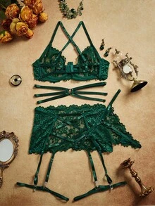 Bộ 6 chiếc áo ngực ren gọng gợi cảm cho nữ khi đi chơi - Màu xanh lá cây đậm - Xem 2