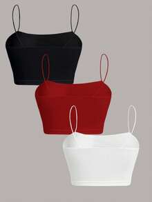 SHEIN EZwear 3 قطع من الأعلى المحصور الكاجوال ذات اللون الأحادي للنساء، مناسبة للصيف والشاطئ - متعدد الألوان - مشاهدة 2