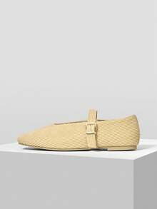 MOTF PREMIUM WOMEN'S COMMUTING CASUAL COMFORTABLE VERSATILE MARY JANE SQUARE TOE FLAT SHOES - Camel - View 3