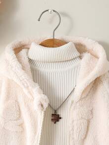 Young Girl Solid Color Hooded Zip-Up Fleece Jacket, Autumn/Winter - Apricot - View 4