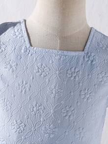 1件优雅甜美时尚荷叶边泡泡袖公主裙，提花面料，女童连衣裙，新品上市 - 藍色 - 查看 6