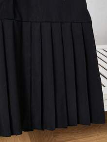 Elladie kids 少女夏季褶皱设计学院风时尚休闲可爱连衣裙 - 黑色 - 查看 3