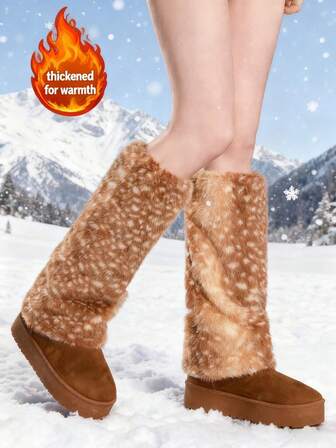 Fairycore 1 Pair Y2K Retro Deer Spotted Fuzzy Leg Warmers, Fashionable Minimalist Wild Style Leg Accessories, Suitable For Commuting, School, Shopping, Party, Halloween, Christmas And Other Occasions