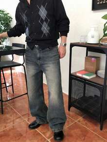 DAZY Herrjeans i mörkblå, tvättade vintage-modell, höst - Blå - Visa 4