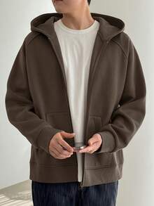 DAZY 男士纯棕色卫衣，秋季款 - 棕色 - 查看 3