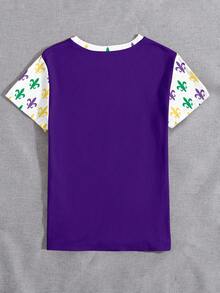 EMERY ROSE Women's Iris Carnival Colorful Contrast Pattern Round Neck Comfortable Casual Short Sleeve T-Shirt, Suitable For Daily And Festival Wear - Multicolor - View 2