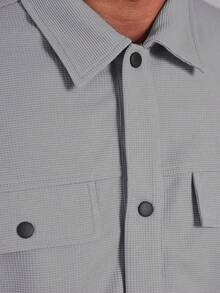 Manfinity Hypemode Men's Waffle Textured Jacquard Shirt And Pocket Pants Casual Suit - Grey - View 6