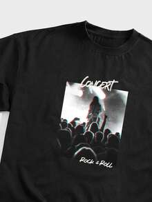 Manfinity Roghcode Rock Stage Lighting Poster Graphic Casual Print Oversized Loose Fit Short Sleeve T-Shirt, Boyfriend Gift - Black - View 2