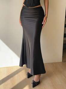 Sunnyshic Falda ajustado plisada blanca, minimalista y de moda, adecuada para el verano - Negro - Ver 7