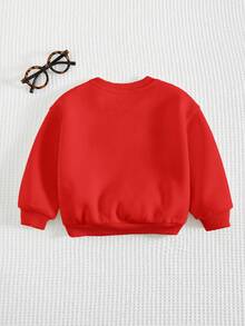 Cozy Pixies Baby Girl 3D Bow Leopard Bear Graphic Round Neck Long Sleeve Pullover Sweatshirt, Casual Sports Outerwear Versatile Red Sweatshirt, Autumn Winter - Red - View 2