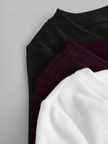 SHEIN EZwear 女士百搭V领褶皱腰部保暖长袖修身T恤，休闲百搭，冬季 - 彩色 - 查看 7