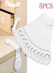 1/5/10件装多用途绑带锁，适用于橱柜、抽屉和马桶 - 可调节尼龙织带约束带，带安全扣件 - 白色 - 查看 12