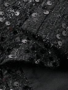 Livesso Shiny Sequin Black Straight Leg Casual Pants, Elegant For New Year, Christmas, Wedding, Party, Fashion Events Carnival - Black - View 7