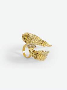 Opalesca 1 件时尚百搭的金色翅膀全镶钻开口戒指，适合搭配各种服饰，复古风格，婚礼/新娘配饰，西式珠宝，仙女风/精灵风，珍珠，秋冬/秋季，优雅 - 金黃色 - 查看 2
