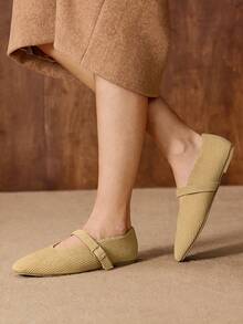 MOTF PREMIUM WOMEN'S COMMUTING CASUAL COMFORTABLE VERSATILE MARY JANE SQUARE TOE FLAT SHOES - Camel - View 8